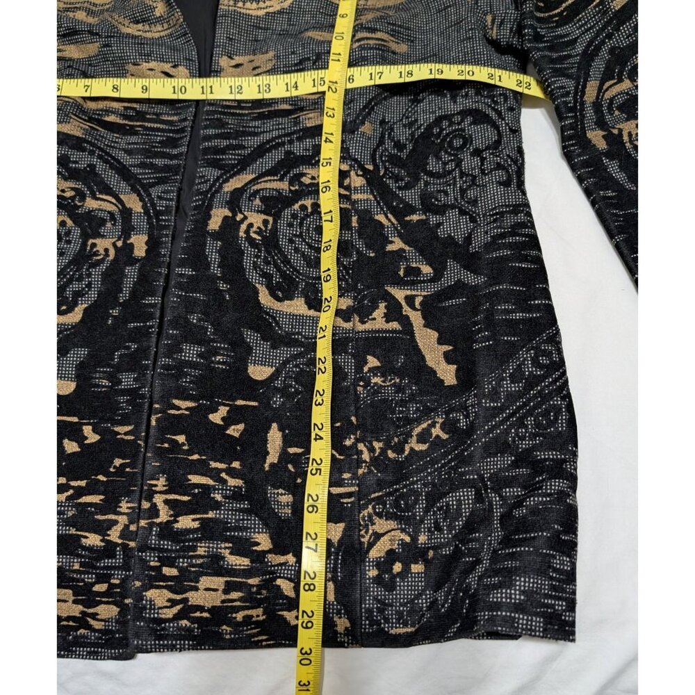 Chico’s Size 2 Long Tapestry Damask Jacket Coat Black Velvet Burnout - Picture 11 of 13